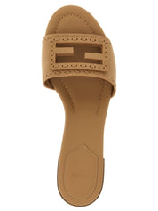 Beige Calfskin Flat Sandals