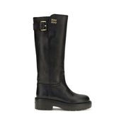 Black Calf Leather Bos Taurus Flat Boots