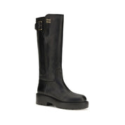 Black Calf Leather Bos Taurus Flat Boots