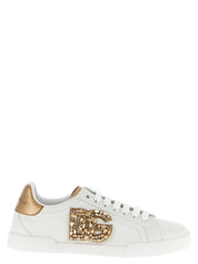 Dolce & Gabbana Gold Calfskin Low Top Sneakers