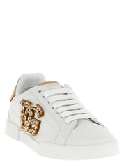Dolce & Gabbana Gold Calfskin Low Top Sneakers