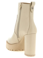 PINKO White Cowhide Ankle Boots