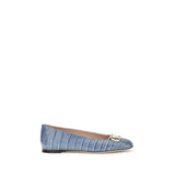 Valentino Garavani Blue Calf Leather Bos Taurus Ballet Flats