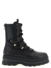 PINKO Black Cowhide Lace-Up Boots