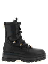 PINKO Black Cowhide Lace-Up Boots