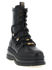 PINKO Black Cowhide Lace-Up Boots