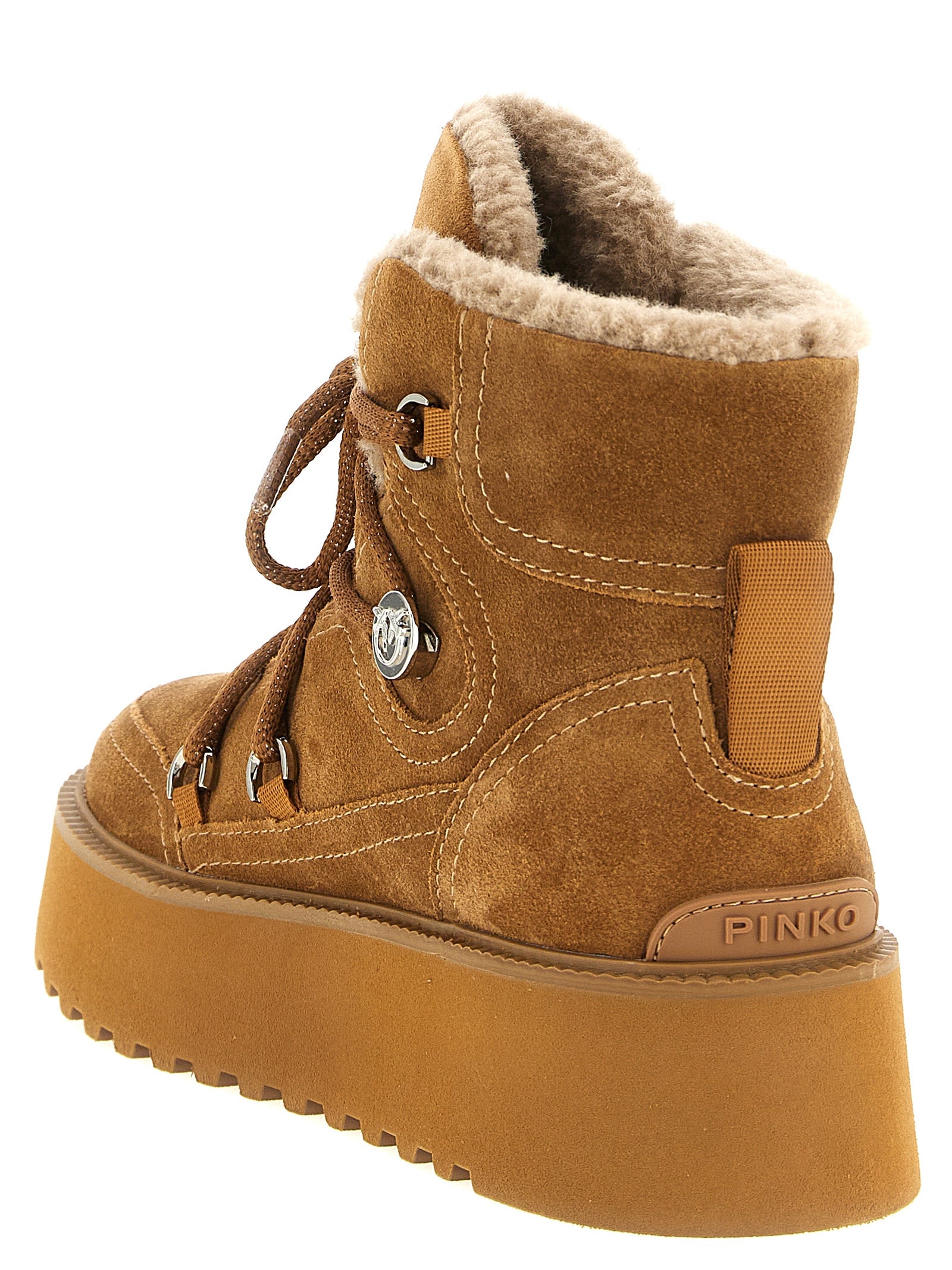 PINKO Brown Cowhide Flat Boots