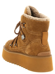 PINKO Brown Cowhide Flat Boots