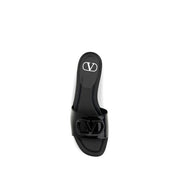 Valentino Garavani Black Calf Leather Bos Taurus Flat Sandals