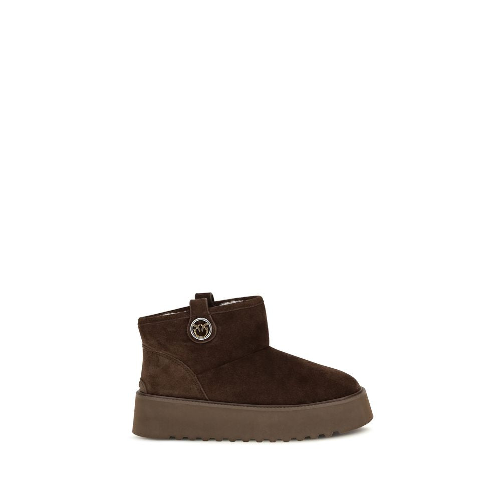 PINKO Brown Calf Leather Bos Taurus Flat Boots PINKO