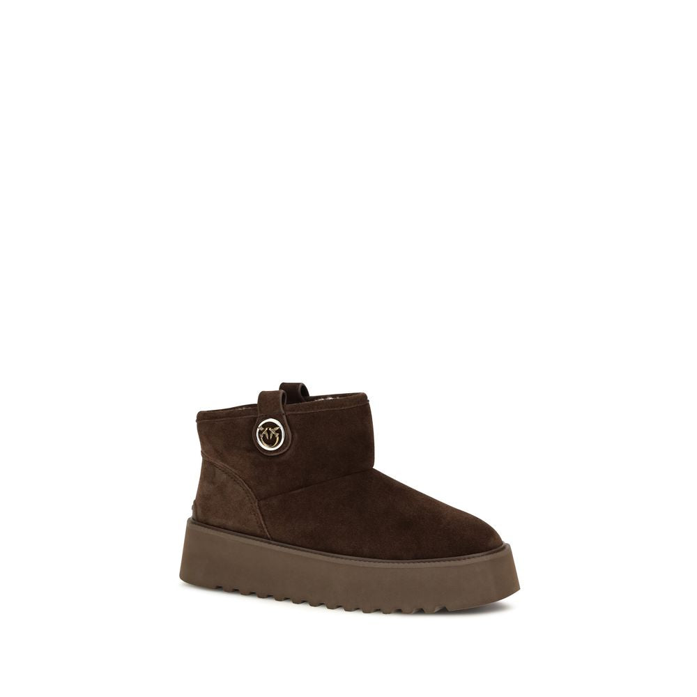 PINKO Brown Calf Leather Bos Taurus Flat Boots PINKO