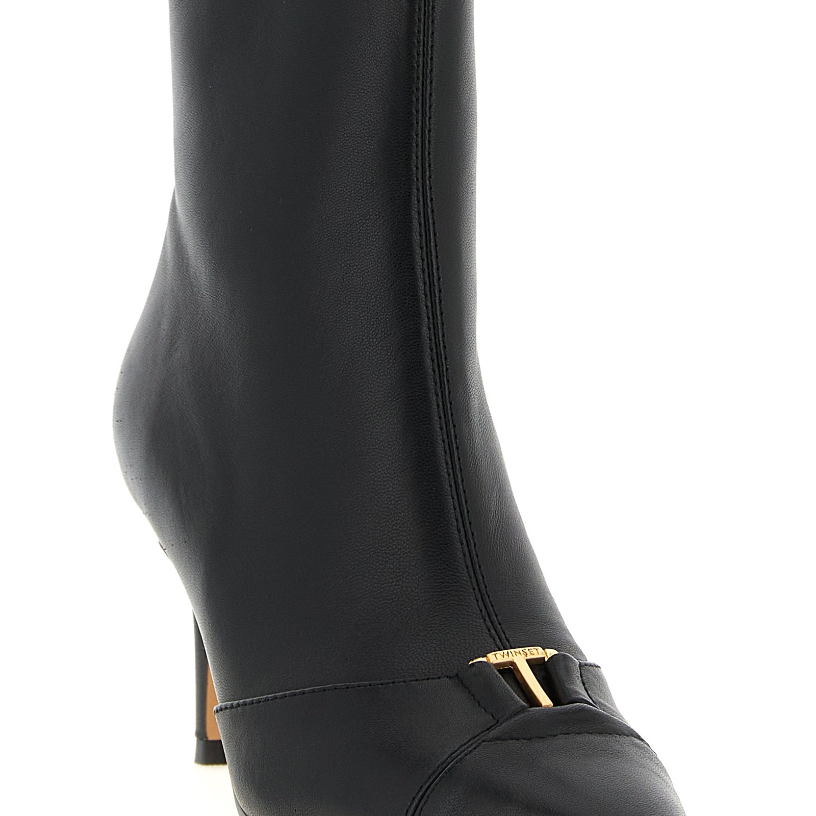 Twinset Black Leather Ankle Boots Twinset