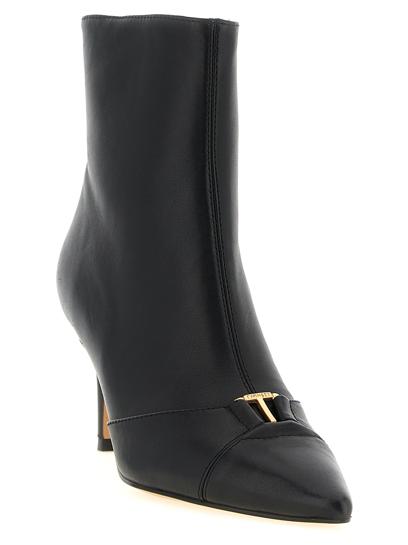 Twinset Black Leather Ankle Boots