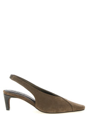 Brunello Cucinelli Gray Calfskin Mid Heel Pumps