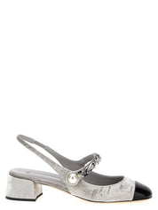 Miu Miu Silver Calfskin Mid Heel Pumps