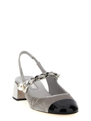 Miu Miu Silver Calfskin Mid Heel Pumps