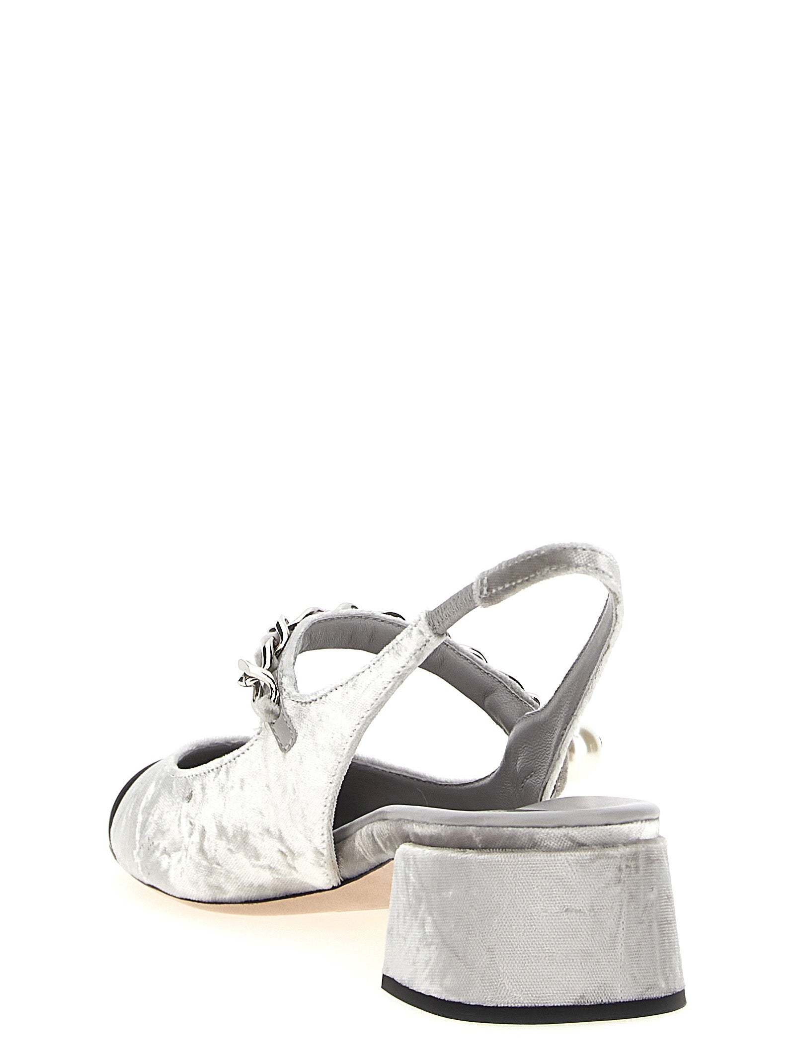 Miu Miu Silver Calfskin Mid Heel Pumps
