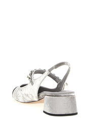 Miu Miu Silver Calfskin Mid Heel Pumps