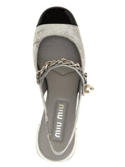 Miu Miu Silver Calfskin Mid Heel Pumps