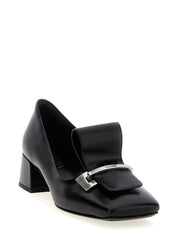 Prada Black Calfskin Mid Heel Pumps