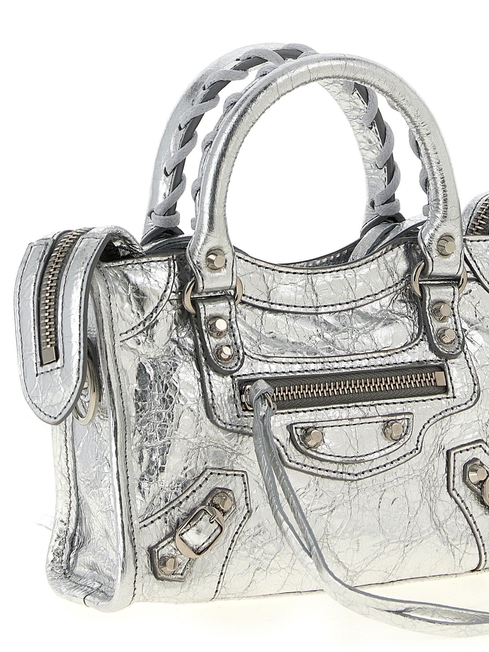 Balenciaga Silver Lamb Leather Crossbody Bag