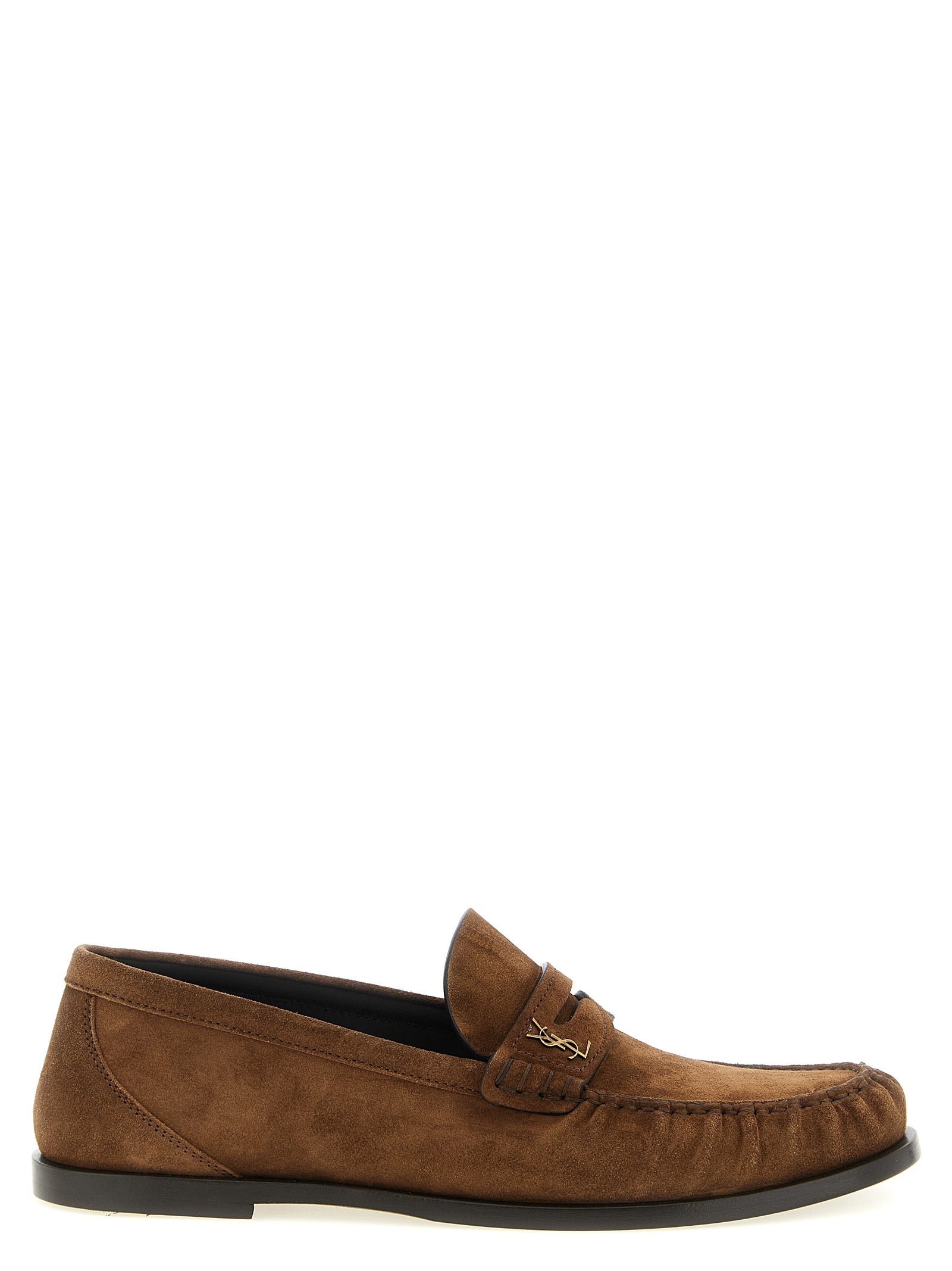 Saint Laurent Brown Calfskin Slip-On Loafers Saint Laurent