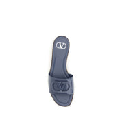 Valentino Garavani Blue Calf Leather Bos Taurus Flat Sandals