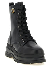PINKO Black Cowhide Lace-Up Boots