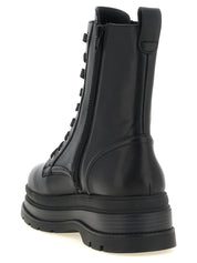 PINKO Black Cowhide Lace-Up Boots
