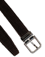 Dolce & Gabbana Men Brown Velvet Ridged Silver Buckle Belt Dolce & Gabbana