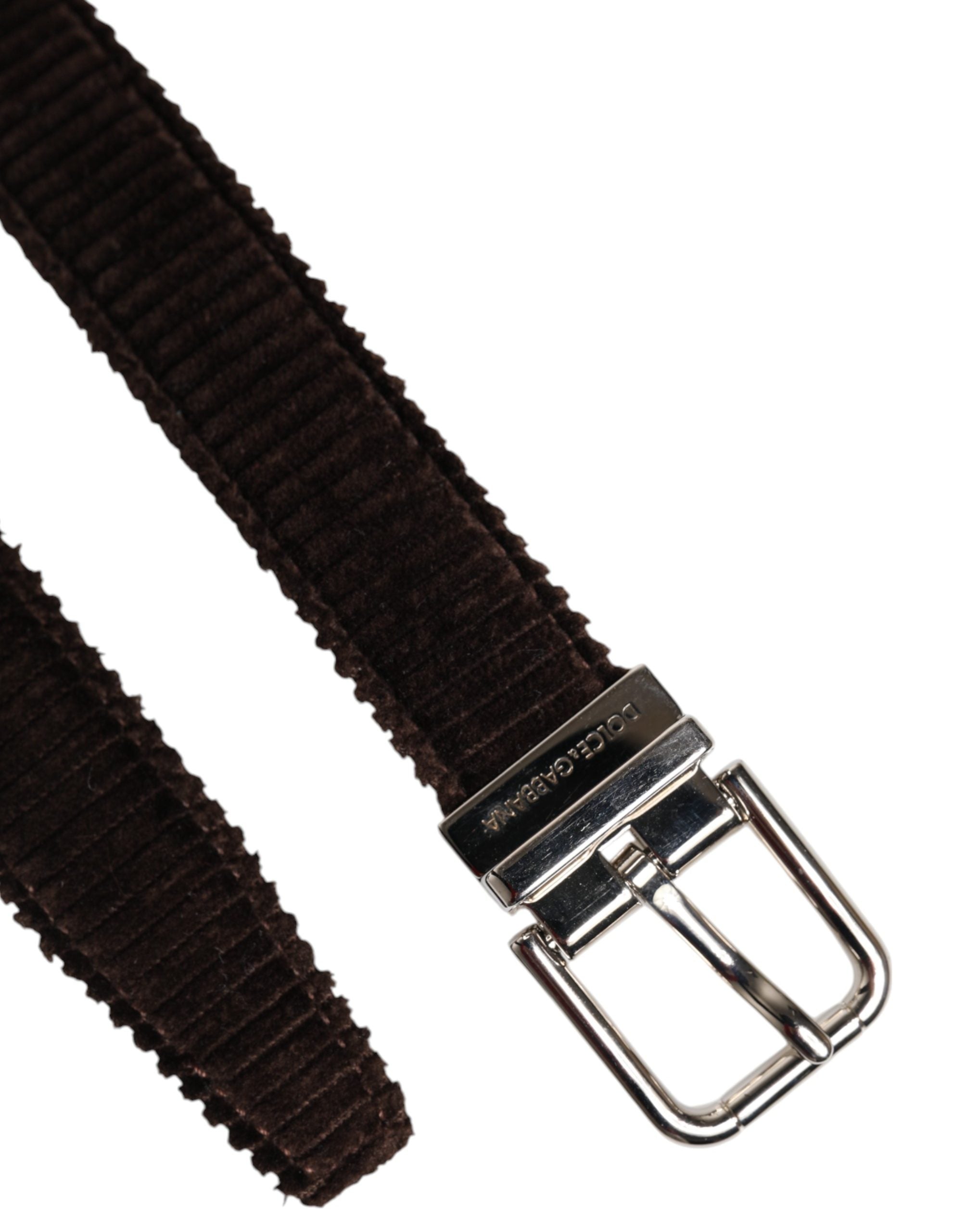 Dolce & Gabbana Men Brown Velvet Ridged Silver Buckle Belt Dolce & Gabbana