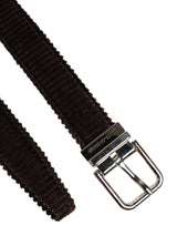 Dolce & Gabbana Men Brown Velvet Ridged Silver Buckle Belt