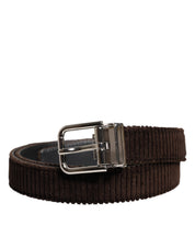 Dolce & Gabbana Men Brown Velvet Ridged Silver Buckle Belt Dolce & Gabbana
