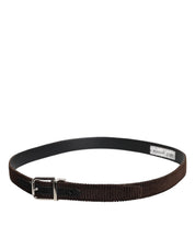 Dolce & Gabbana Men Brown Velvet Ridged Silver Buckle Belt Dolce & Gabbana