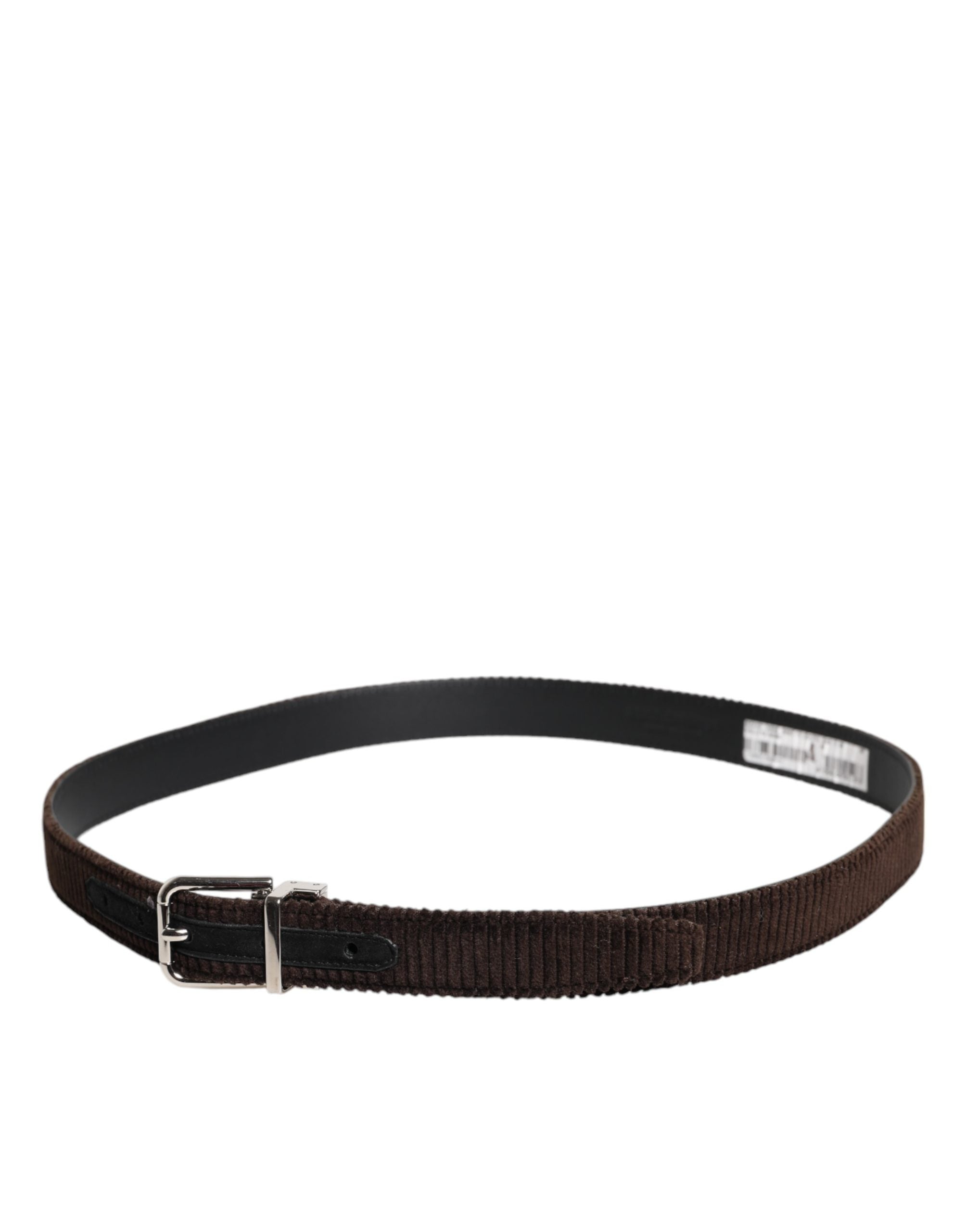 Dolce & Gabbana Men Brown Velvet Ridged Silver Buckle Belt Dolce & Gabbana