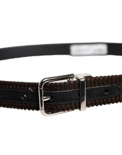 Dolce & Gabbana Men Brown Velvet Ridged Silver Buckle Belt Dolce & Gabbana