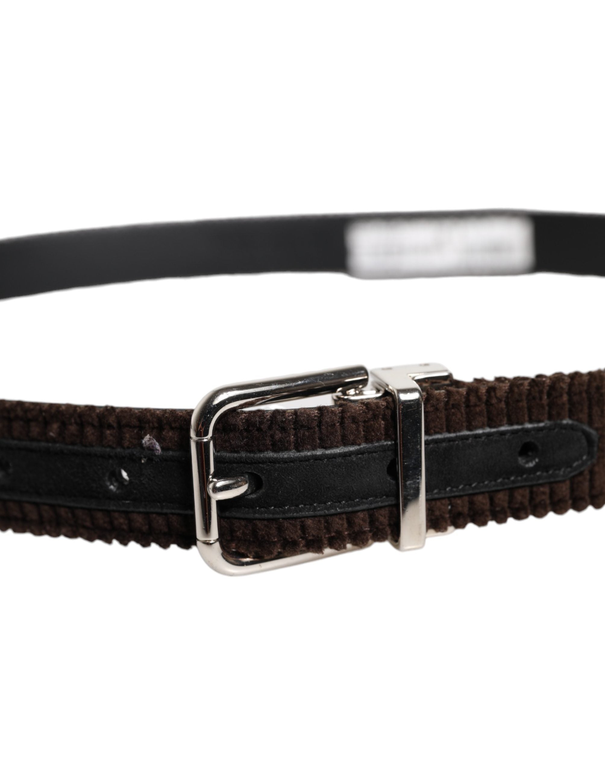 Dolce & Gabbana Men Brown Velvet Ridged Silver Buckle Belt Dolce & Gabbana