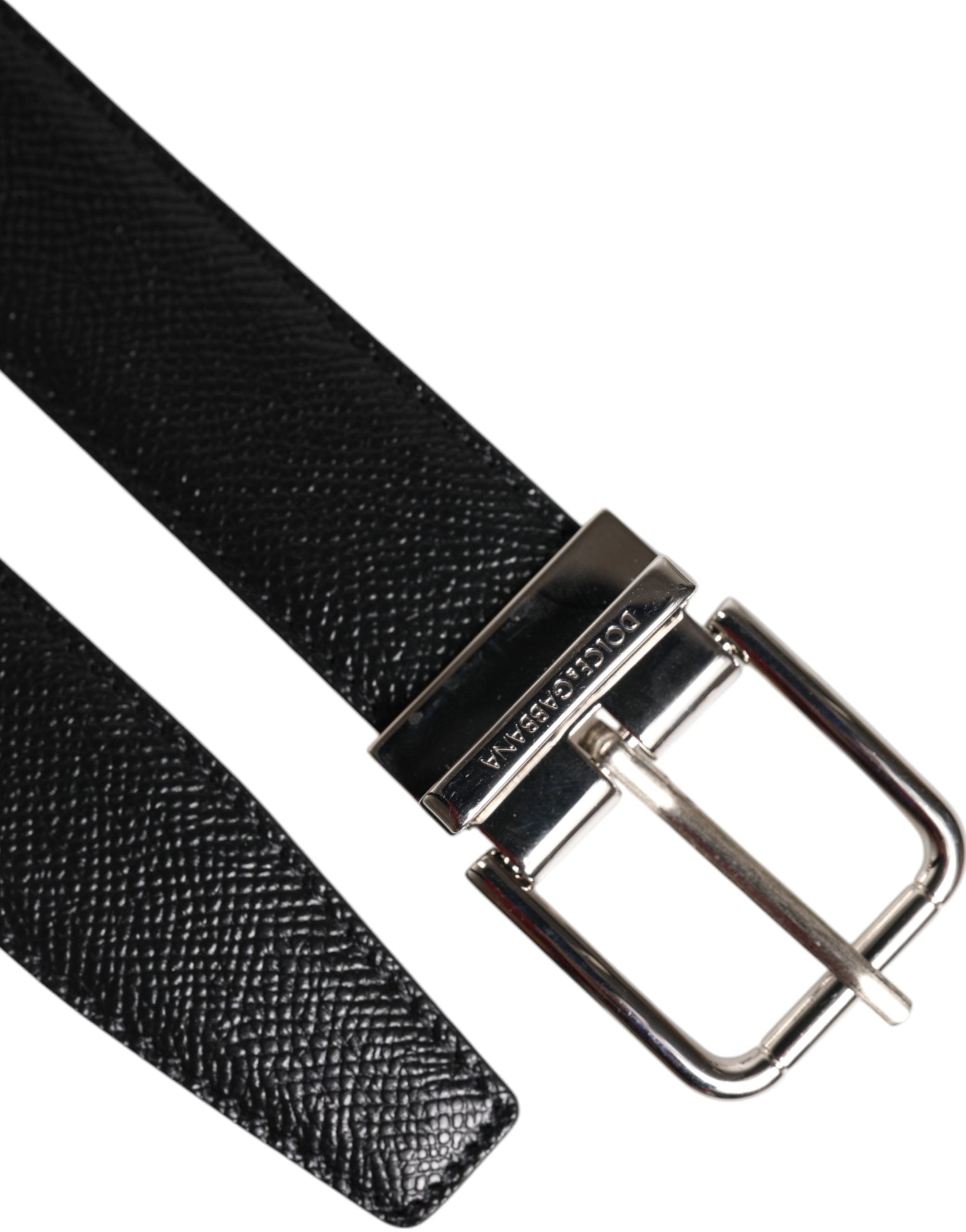 Dolce & Gabbana Black Calf Leather Classic Silver Buckle Belt Dolce & Gabbana