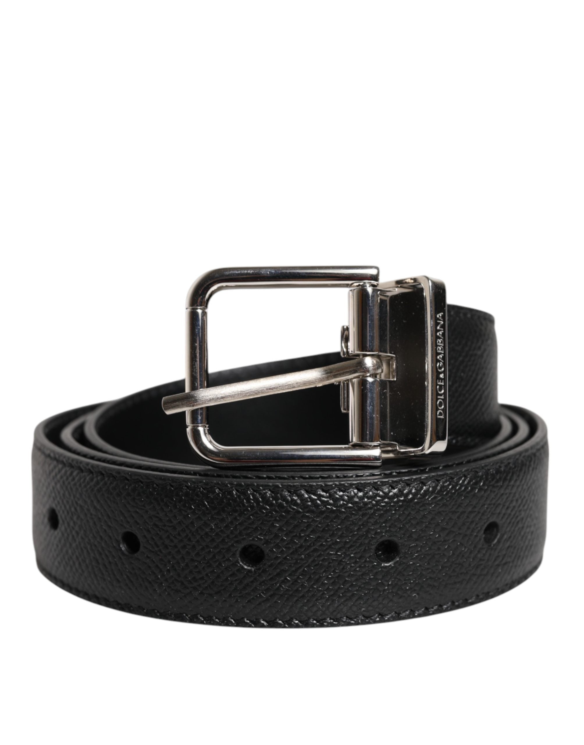 Dolce & Gabbana Black Calf Leather Classic Silver Buckle Belt Dolce & Gabbana