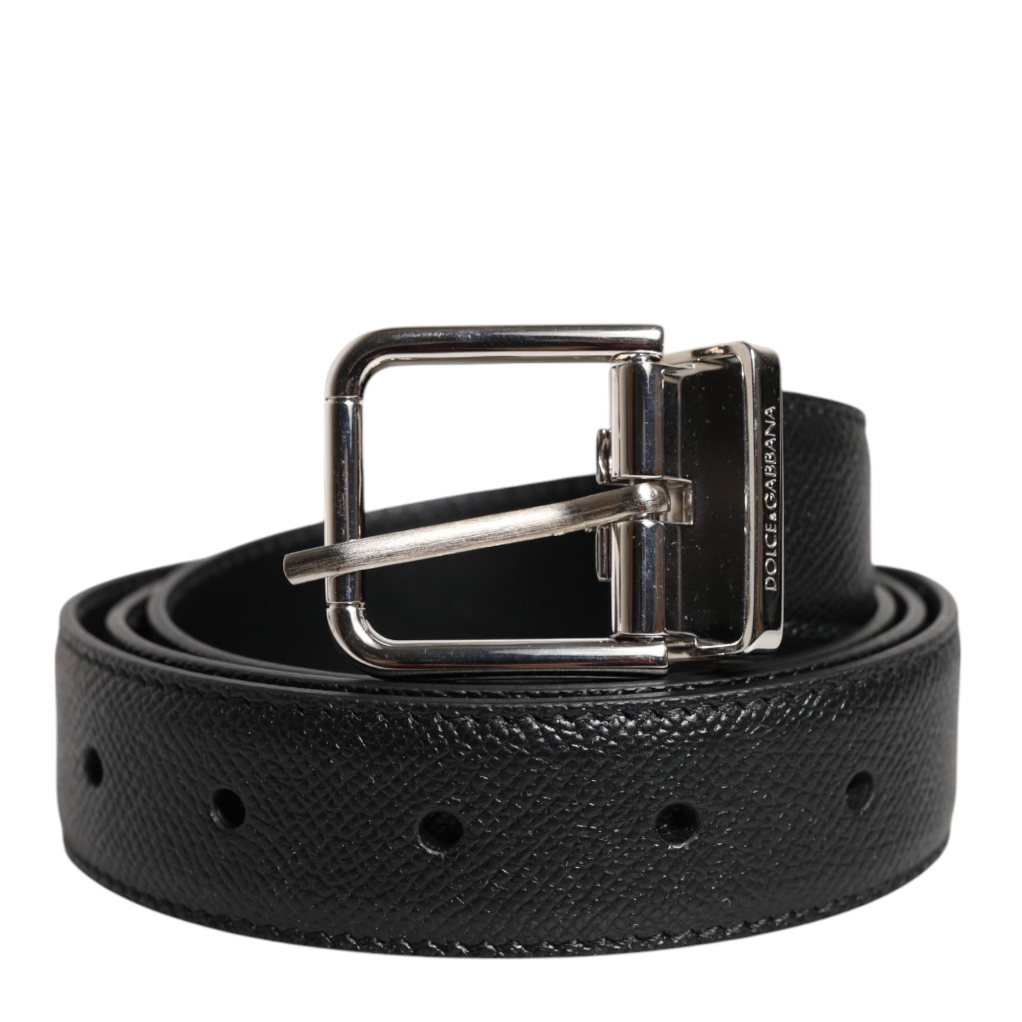 Dolce & Gabbana Black Calf Leather Classic Silver Buckle Belt Dolce & Gabbana