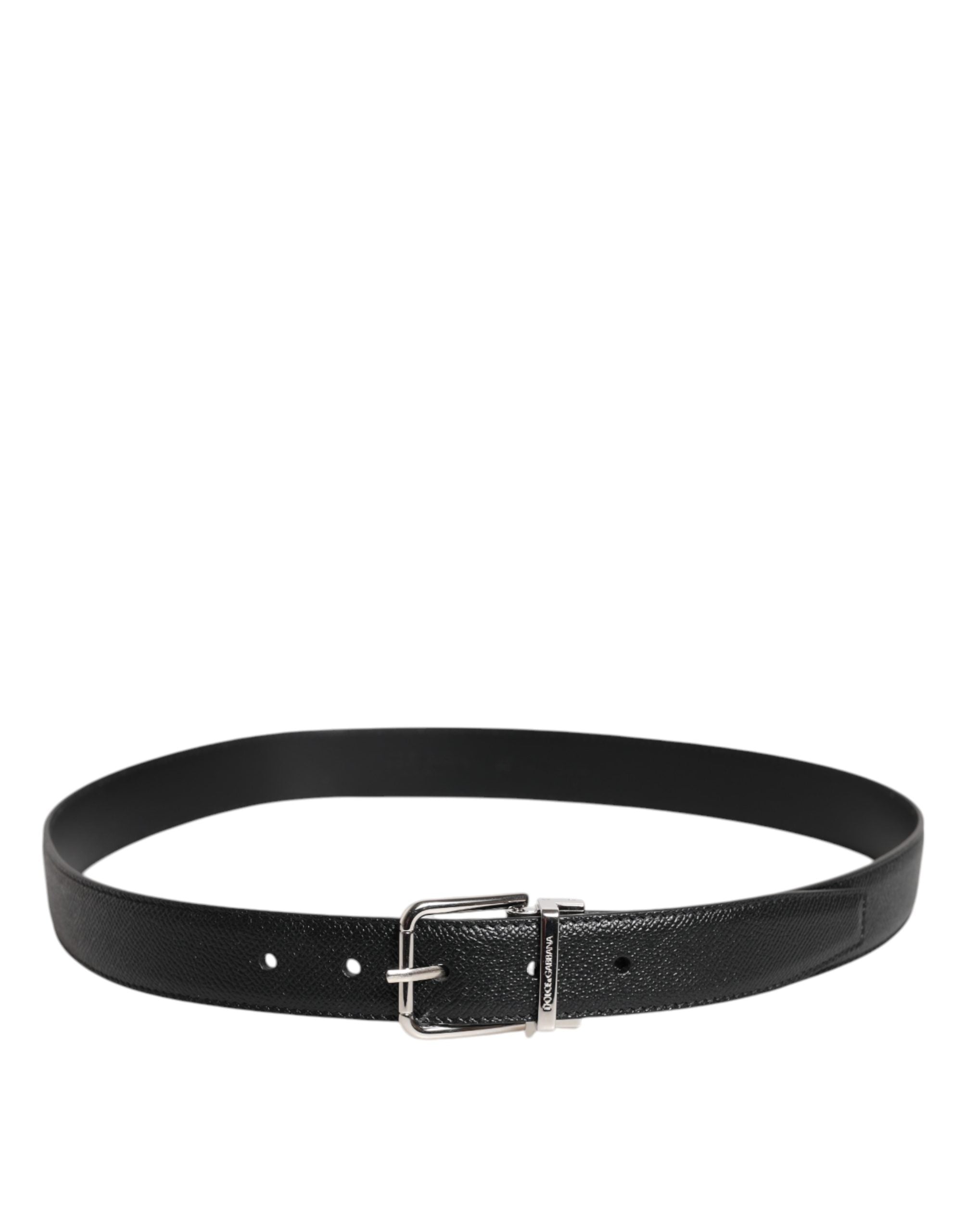Dolce & Gabbana Black Calf Leather Classic Silver Buckle Belt Dolce & Gabbana