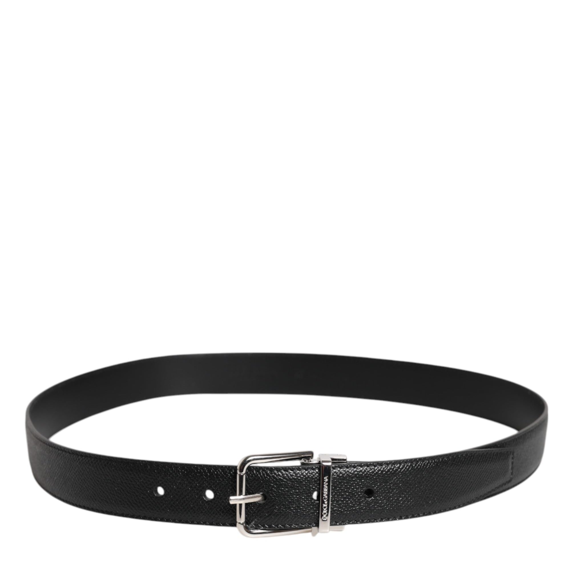 Dolce & Gabbana Black Calf Leather Classic Silver Buckle Belt Dolce & Gabbana