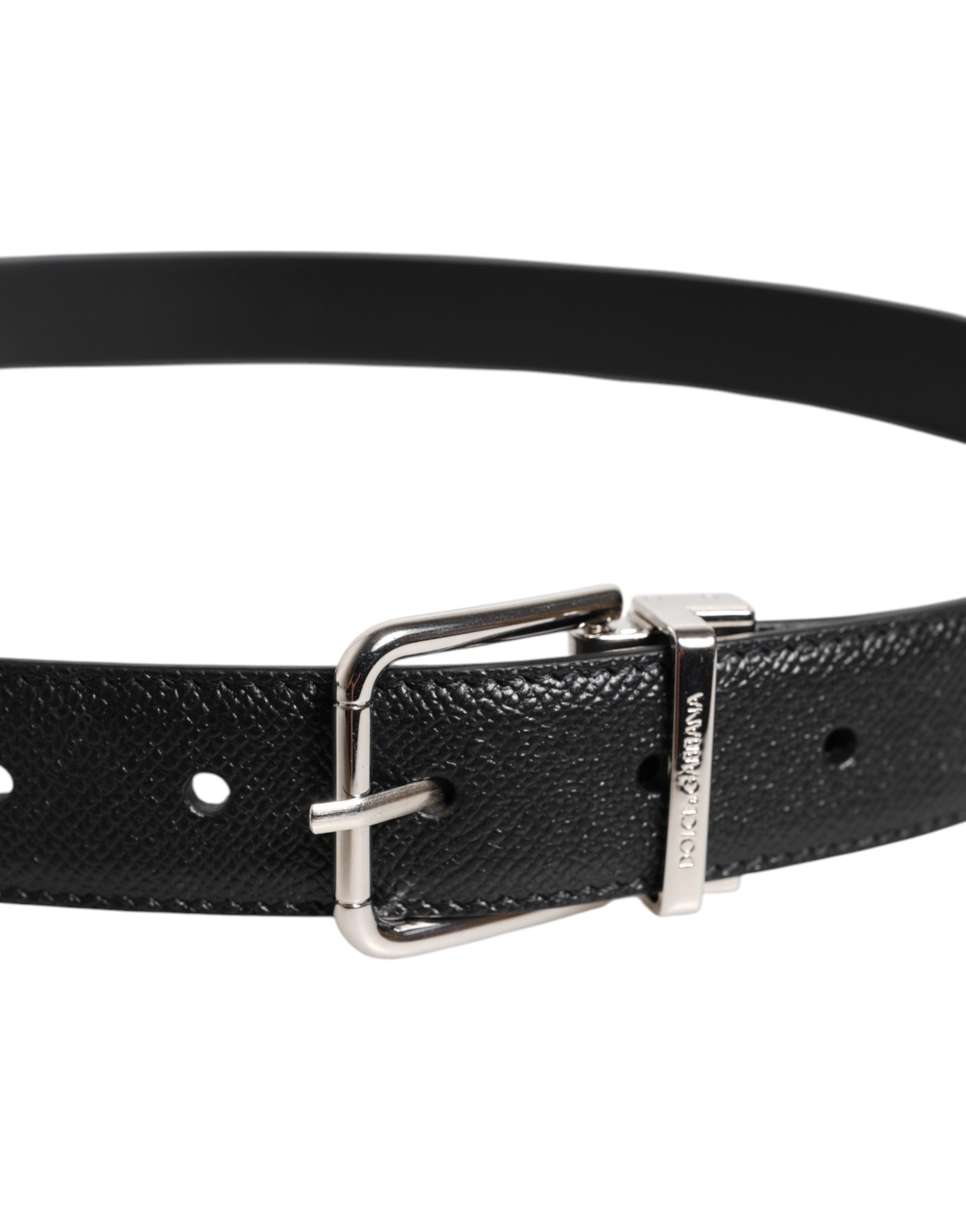 Dolce & Gabbana Black Calf Leather Classic Silver Buckle Belt Dolce & Gabbana