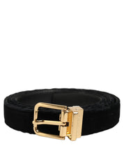 Dolce & Gabbana Men Black Velvet Gold Tone Metal Buckle Belt Dolce & Gabbana