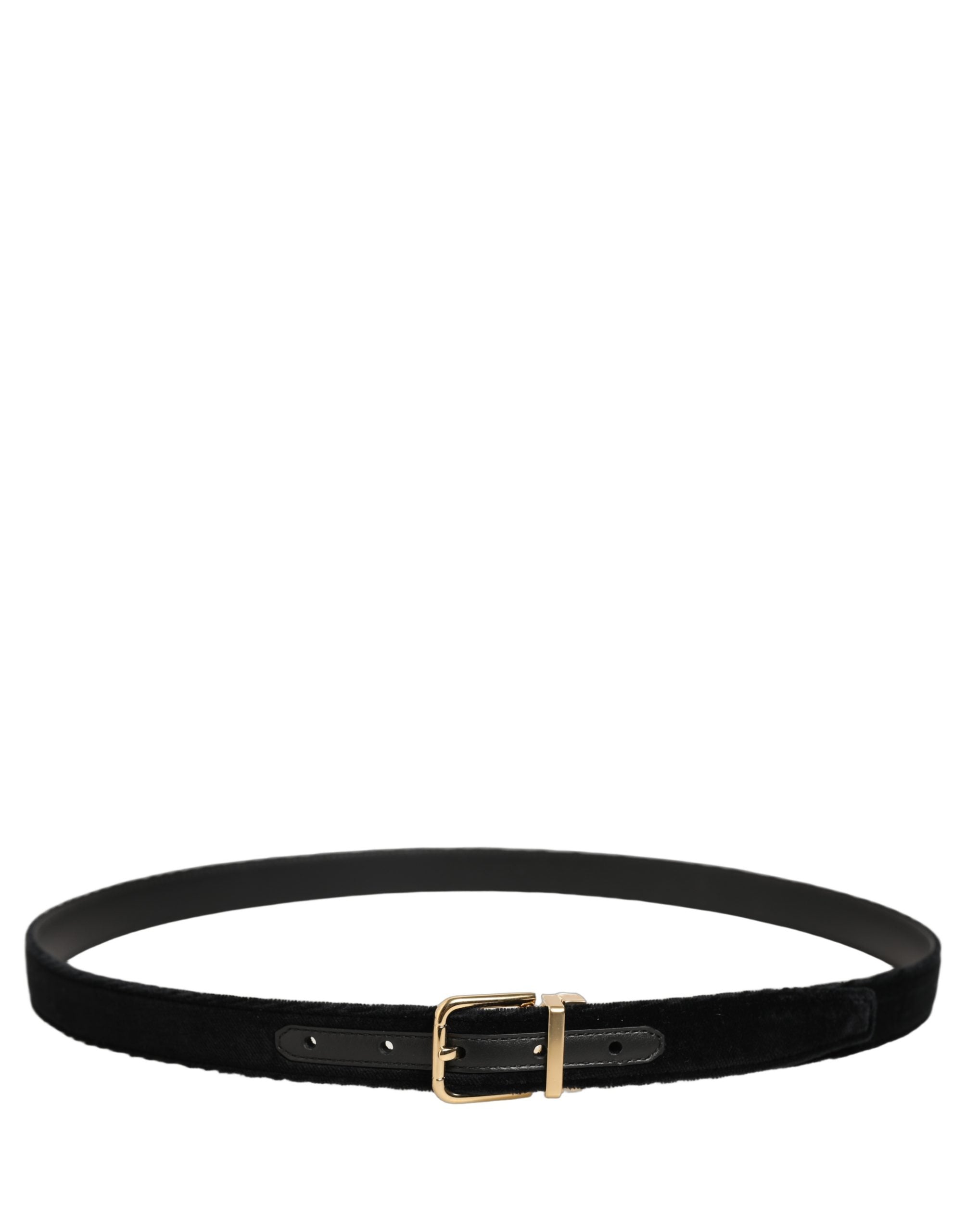 Dolce & Gabbana Men Black Velvet Gold Tone Metal Buckle Belt Dolce & Gabbana