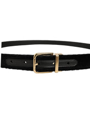 Dolce & Gabbana Men Black Velvet Gold Tone Metal Buckle Belt Dolce & Gabbana