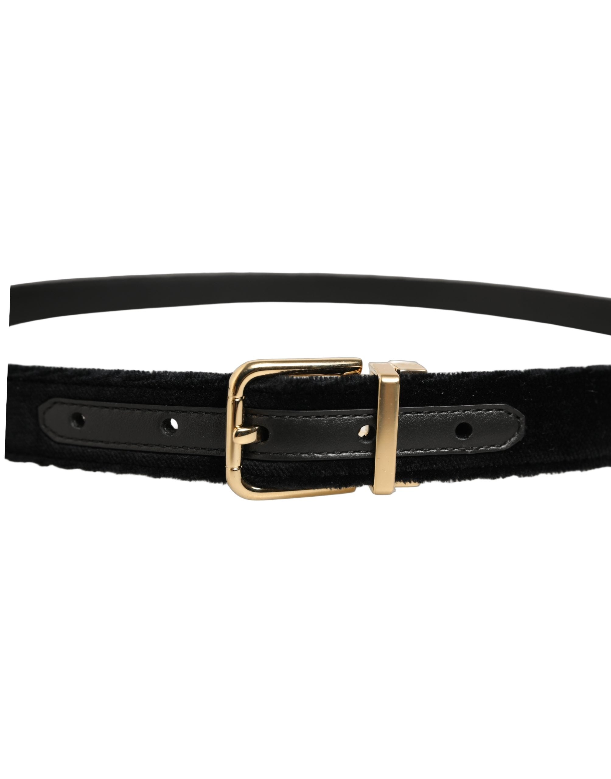 Dolce & Gabbana Men Black Velvet Gold Tone Metal Buckle Belt Dolce & Gabbana