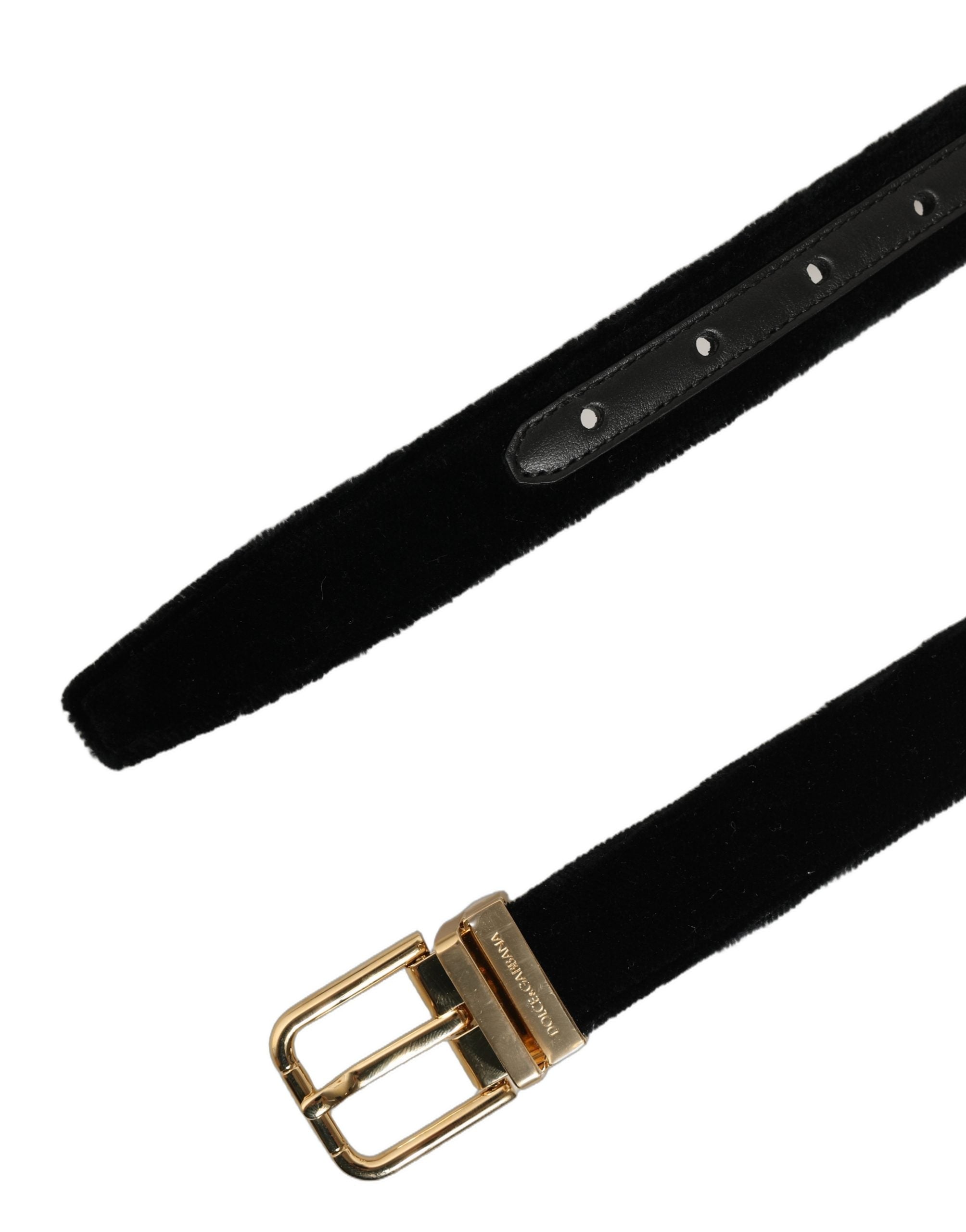 Dolce & Gabbana Men Black Velvet Gold Tone Metal Buckle Belt Dolce & Gabbana