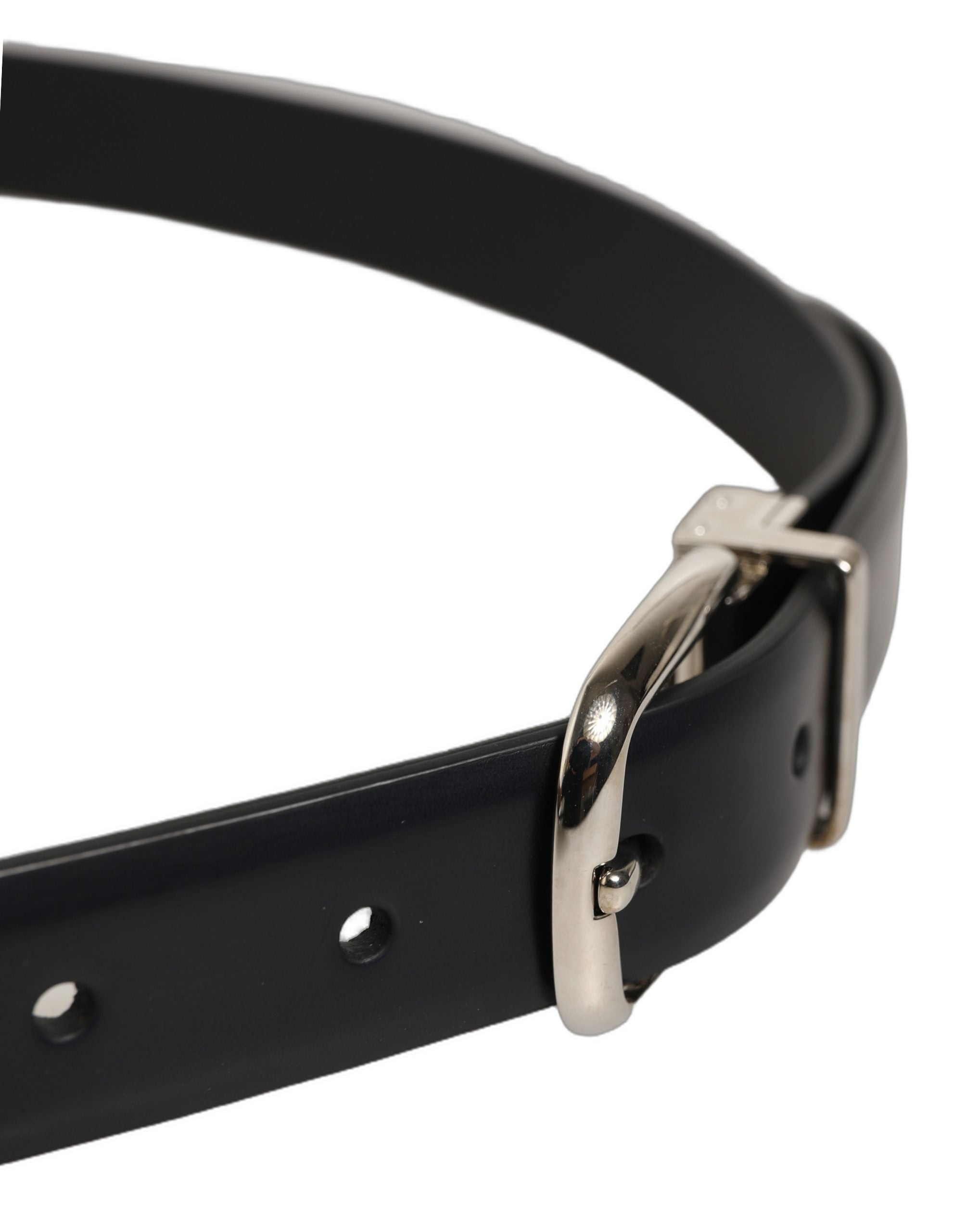 Dolce & Gabbana Blue Calf Leather Silver Metal Buckle Belt Dolce & Gabbana
