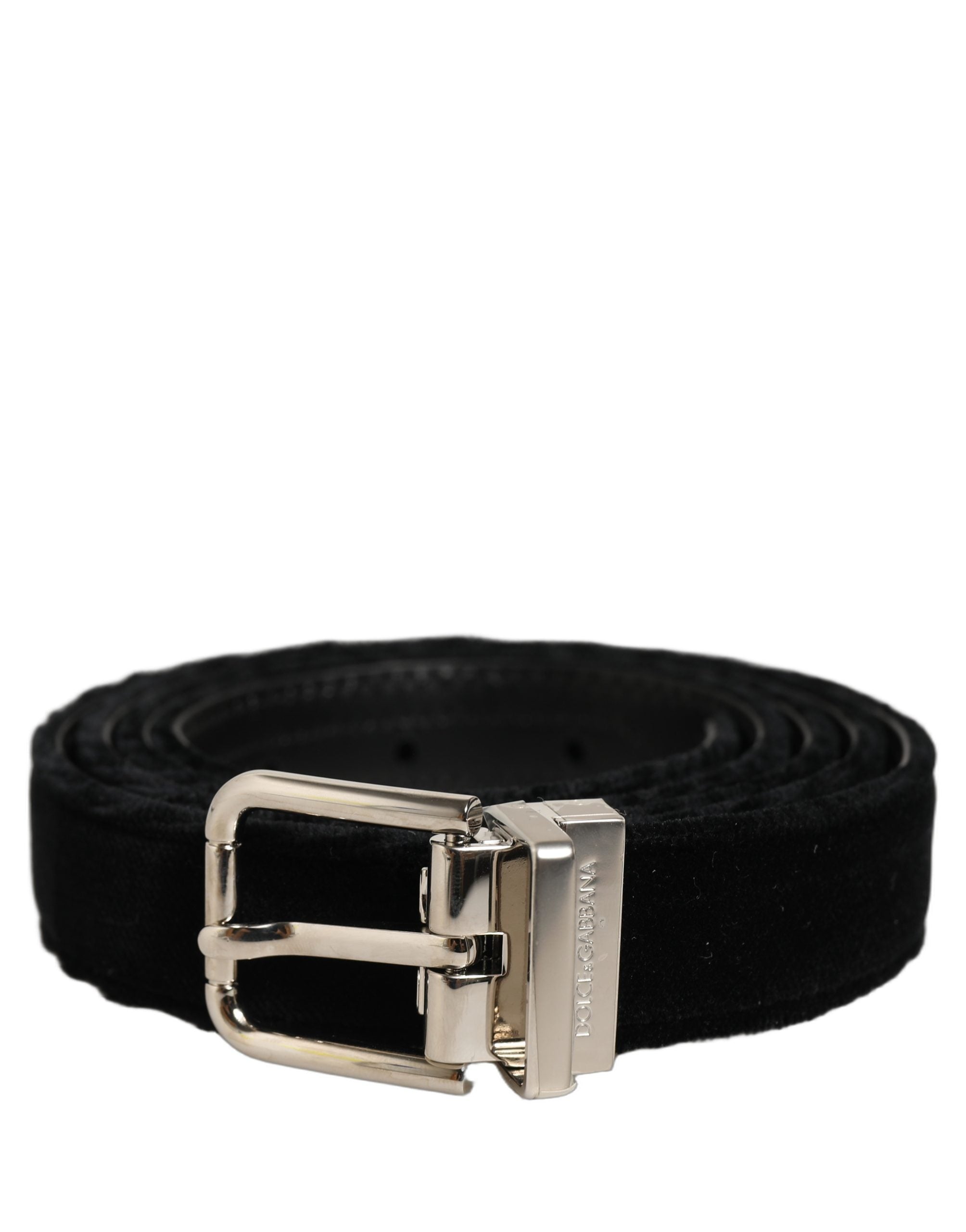Dolce & Gabbana Black Velvet Silver Tone Metal Buckle Belt Dolce & Gabbana